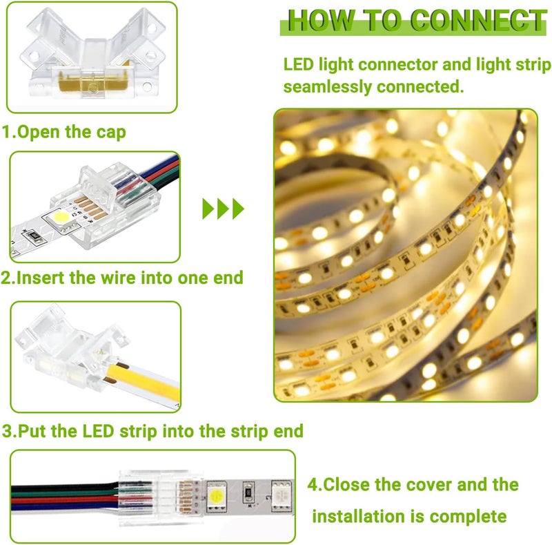 EPLZON 5 Pin 12 mm LED Strip Connector LED Light Connector Strip to Wire Quick Connector RGB Lights Adapter Clear Unwired Gapless Track Lighting Connector for 5050 LED RGB Strip Light(20pcs) - Image 5